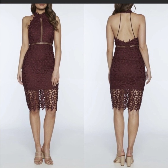 Bardot Gema Crochet Sheath Burgundy Dress - Picture 1 of 9